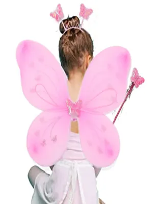 Babymoon Butterfly Fairy Angel Costumes Baby Wings Photography Props - Set of 3 | 6 Month To 10 Years | Pink