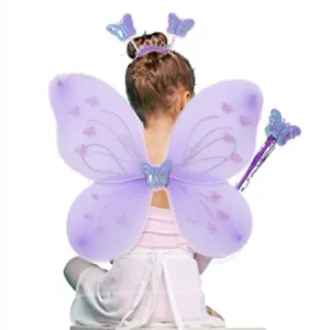 Babymoon Butterfly Fairy Angel Costumes Baby Wings Photography Props - Set of 3 | 6 Month To 10 Years | Purple