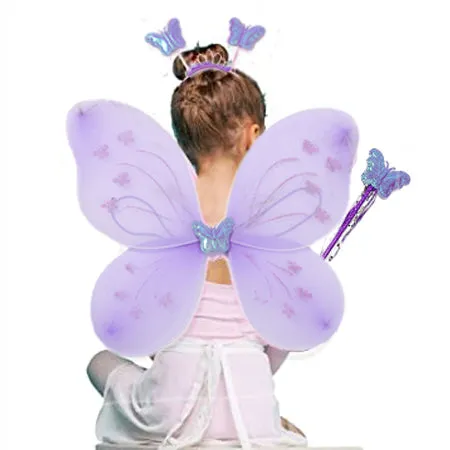 Babymoon Butterfly Fairy Angel Costumes Baby Wings Photography Props - Set of 3 | 6 Month To 10 Years | Purple