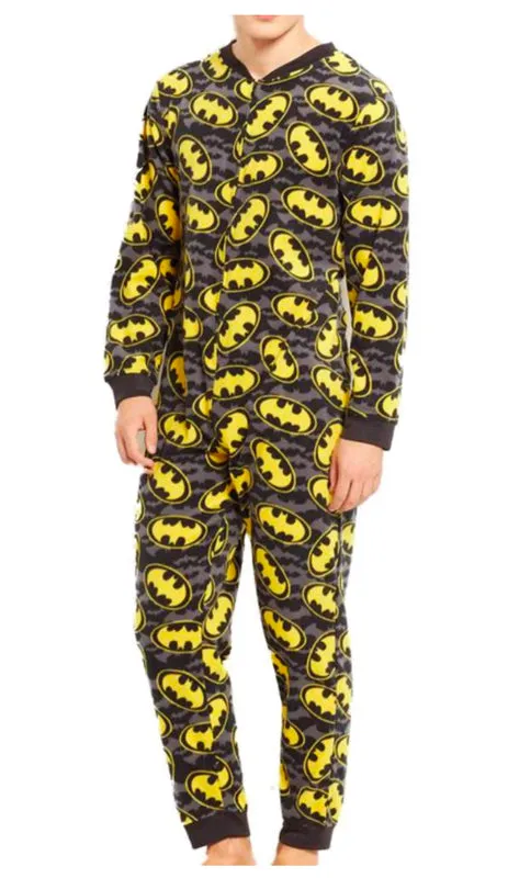 Men's Batman Reverse Shield Blanket Sleeper One Piece -Closeout