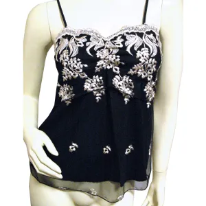 New Y2K Gold Floral Black Babydoll Top Tank Cami Made USA Whimsigoth Fairy Goth